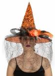 CAPPELLO STREGA ARANCIO C/DECORI E VELO