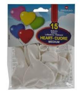 BUSTA 15 PALLONCINI CUORE BIANCO