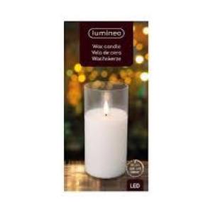 CANDELA LED CERA BIANCA IN VETRO TRASPARENTE