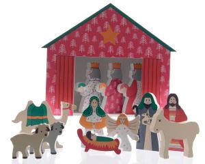 PRESEPE LEGNO COLORATO C/CAPANNA