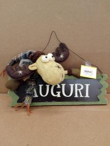 SCRITTA AUGURI LEGNO C/RENNA PELUCHE  -250-
