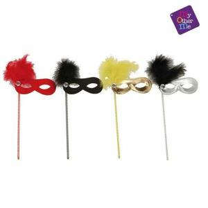 MASCHERA C/BASTONCINO E PIUMA 3COL
