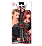 COLLANA CROCE GOTICA C/GEMME ROSSE METALLO 